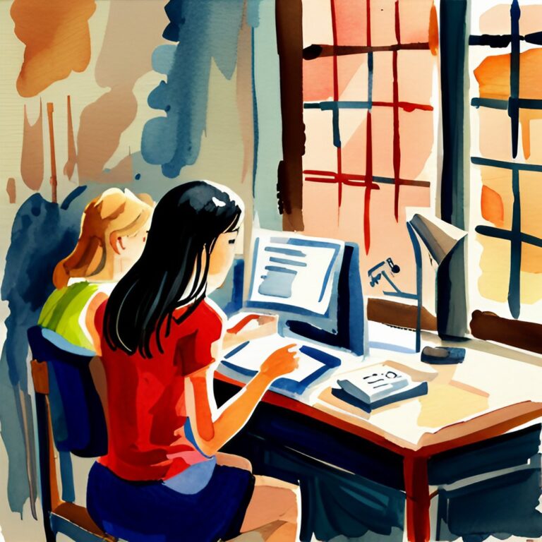 satire writing prompt header - watercolor image of authors writing